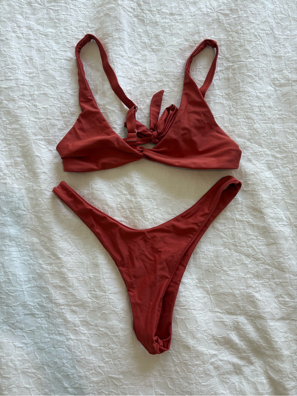 Amazon Rust Red Tie-Front Bikini Set